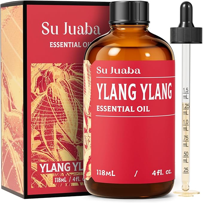 SU JUABA Ylang-Ylang Essential Oil for Perfume & Hair Making, Skin Care | Aromatherapy Oil for Diffuser, Creating Calming, Relaxing and Aromatic Atmosphere - 118ml / 4.0 fl oz