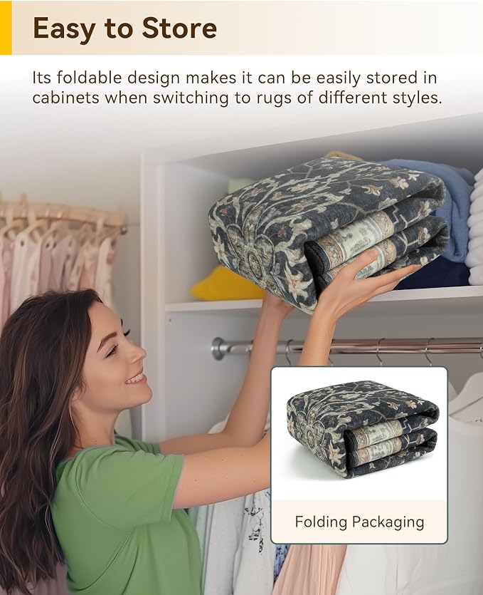 RELEANY Area Rugs 8'x10' Washable Non-Slip, Floral Vintage Distress Medallion Carpet for Living Room Bedroom Dining Room, Vintage Black Brown Neutral