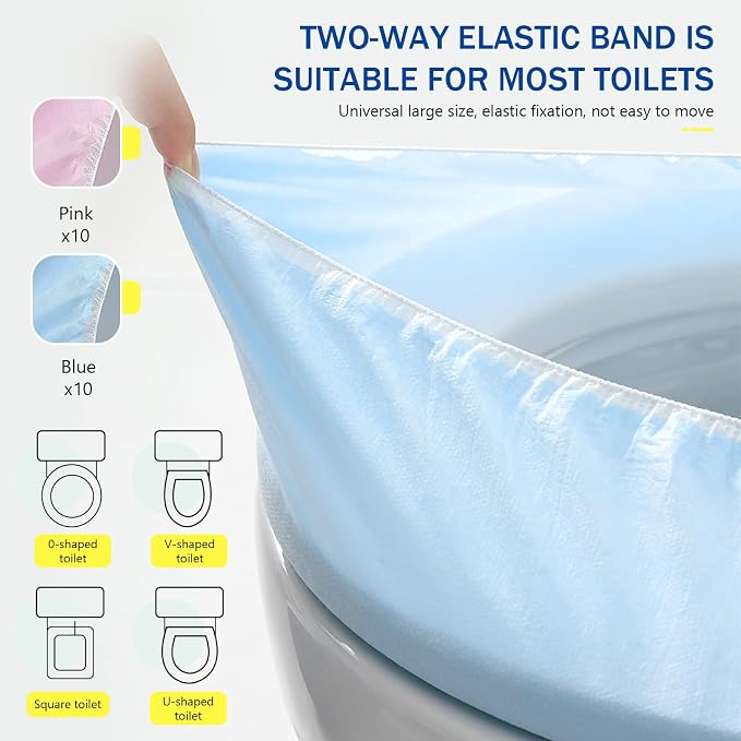 Elastic Large Size Disposable Toilet Seat Covers for Travel,20 Pack Waterproof Toilet Seat Covers for Bathroom,Fit for V/U/O/Square Shape Toilet,Individually Wrapped (2 colors-A set)