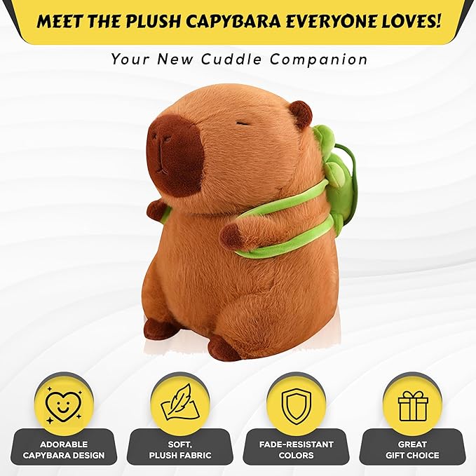 9.8 Inch Capybara Plush Toy with Turtle Backpack, Cute Animal Plush, Cute Doll for Kids, for Girls/Boys, Anxiety Stuffed Animal, Bedtime Huggable Companion