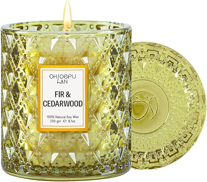 Fir & Cedarwood Scented Holiday Candle Christmas Gift, Festival Gifts, Cozy Winter Forest, Luxury Soy Jar Candles, 55 Hour Long Lasting, Highly Scented, Home Decor, Clean Burning, 8.1oz
