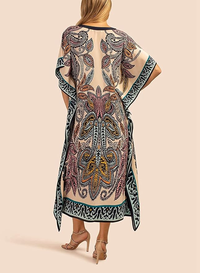 Venasha Womens Caftan Floral Print Kaftan Dress Short Sleeve Swimsuit Cover up Loungewear for Summer