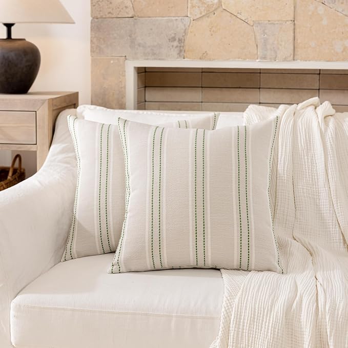 Hckot Spring Throw Pillow Covers 18x18 Set of 2 Grass Green Pillow Covers | Farmhouse Decorative Pillows Textured Linen Square Cushion Covers for Sofa Couch Bed Living Room Decor(Grass Green)