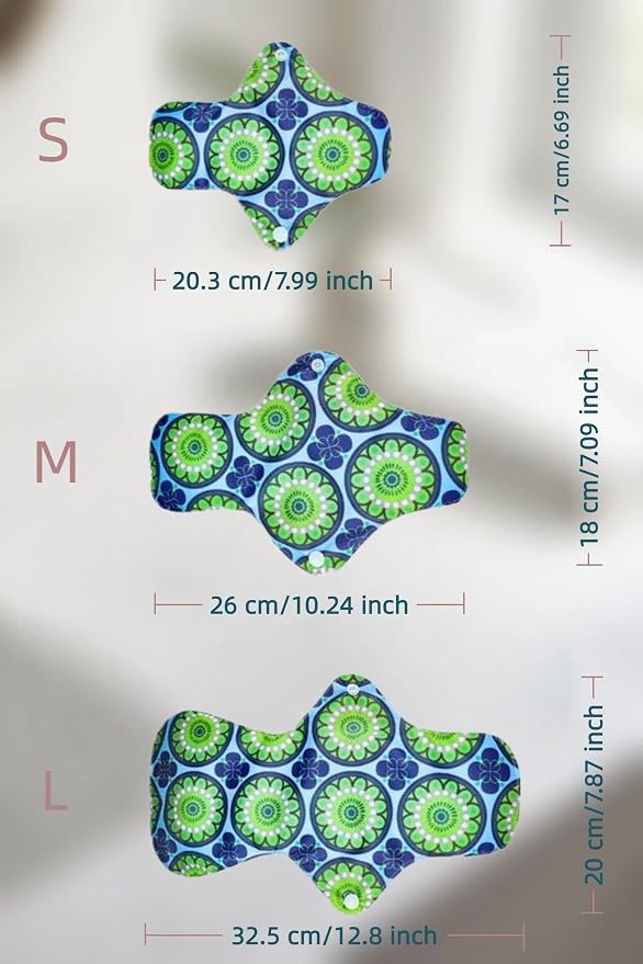 Pure Cotton Pads Sanitary Napkins,Washable Menstrual Pads,Reusable Incontinence Pads,with 1 Storage Bag,Panty Liners Pads Period for Women/Postpartum/Incontinence Patients.Blue 2*（S+M+L）