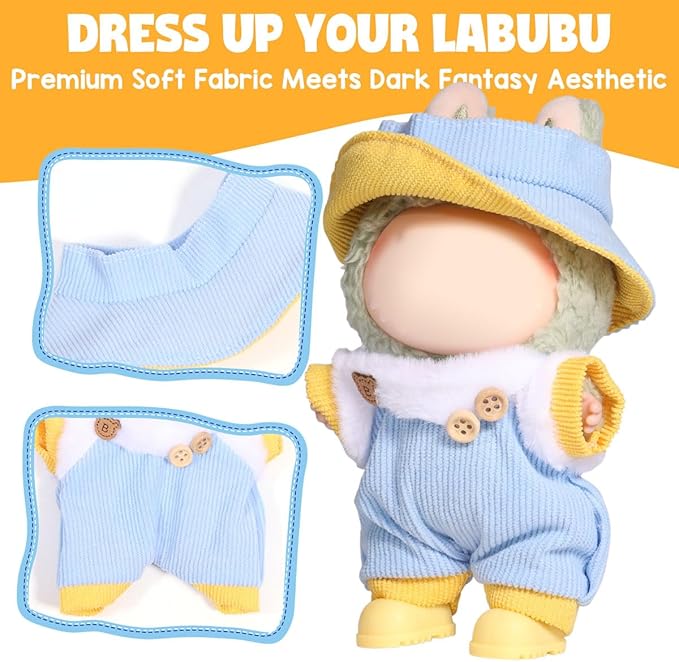 AICase for 17cm Doll Clothes/Outfit,Clothes Set for 17cm Bubu,3 Piece Set Hat Clothing for BUBU, Boys and Girls Stylish Adorable Accessories (C_Style)