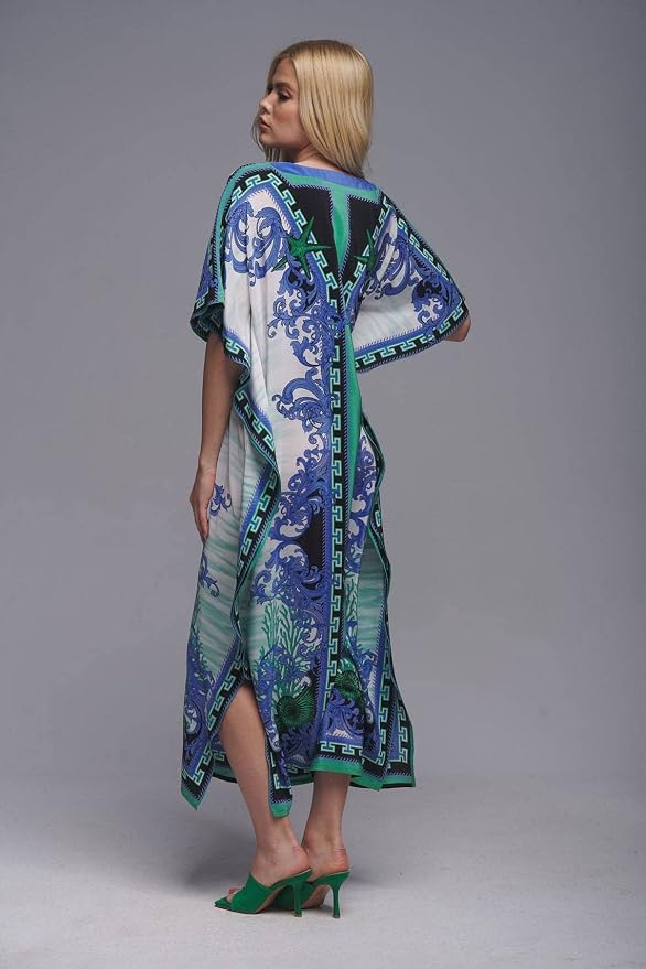 Venasha Womens Caftan Floral Print Kaftan Dress Short Sleeve Swimsuit Cover up Loungewear for Summer