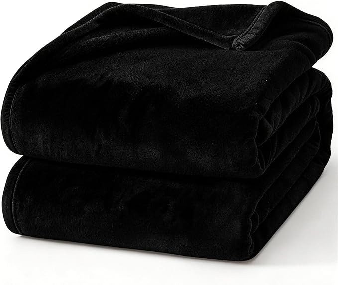 Hansleep Queen Black Fleece Blanket, Soft Flannel Bed Blanket | Fuzzy Cozy Blanket 90x90 Inches, Multi-use for Bed, Sofa, Couch, Travel, Camping, All Season Warm Lightweight Cover