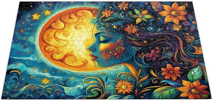 500-Piece Moon Goddess Puzzle for Adults, Mystical Bohemian Art with Stars & Flowers, Challenging Jigsaw for Home Decor, Meditation & Relaxation (20.5" x 15")
