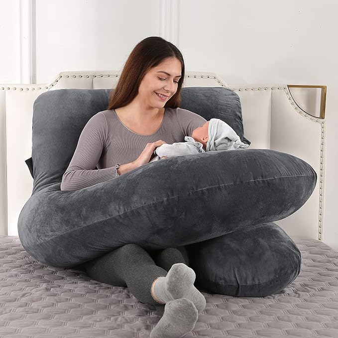 U-Shaped Full Body Pregnancy Pillow for Sleeping – 57" Maternity Pillow with Removable Cover, Support for Back, Legs, Belly & Hips (Velvet -Black)