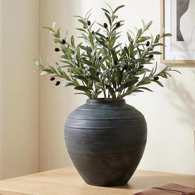 11" Blue Ceramic Vase, Rustic Farmhouse Living Room Home Decor | Artisan Handcrafted Large Ceramic Vase