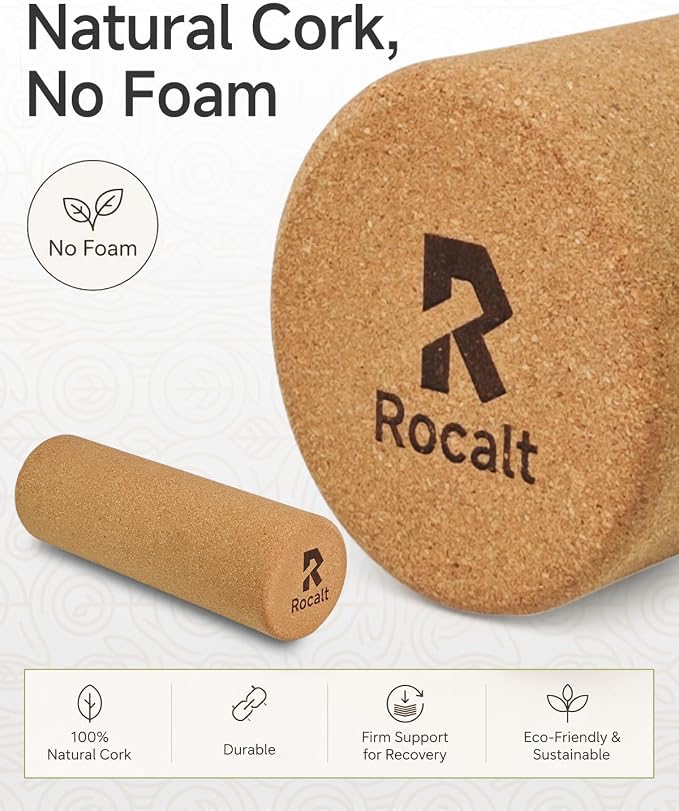 Rocalt Cork Roller 12 Inch, Firm Natural Massage Roller for Feet & Calves | Natural cork, no foam core, firm 4-inch support for targeted rolling at home, gym, yoga, Pilates, and travel