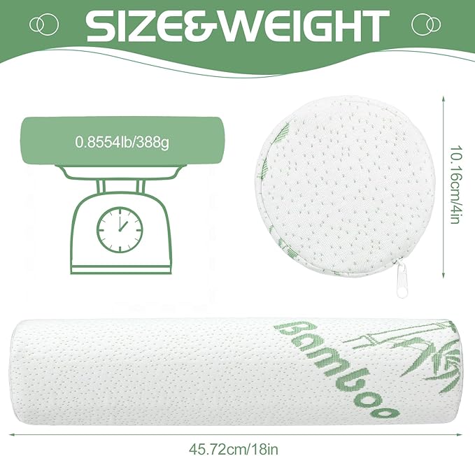 Bucherry 1 Pcs 18 x 4 Inches Cervical Neck Roll Memory Foam Pillow Cylinder Bolster Pillow for Bed Round Neck Support with Removable Washable Cover for Sleeping Travel Yoga Legs Back Lumbar