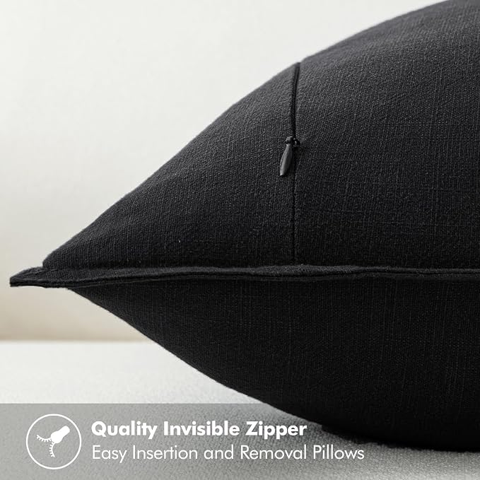 MIULEE Decorative Linen Euro Sham Pillow Covers 28x28 Inch Black | Boho Farmhouse Neutral Couch Throw Pillows for Bed, Pack of 2 Accent Modern Pillowcases, Sofa Livingroom Home Decor