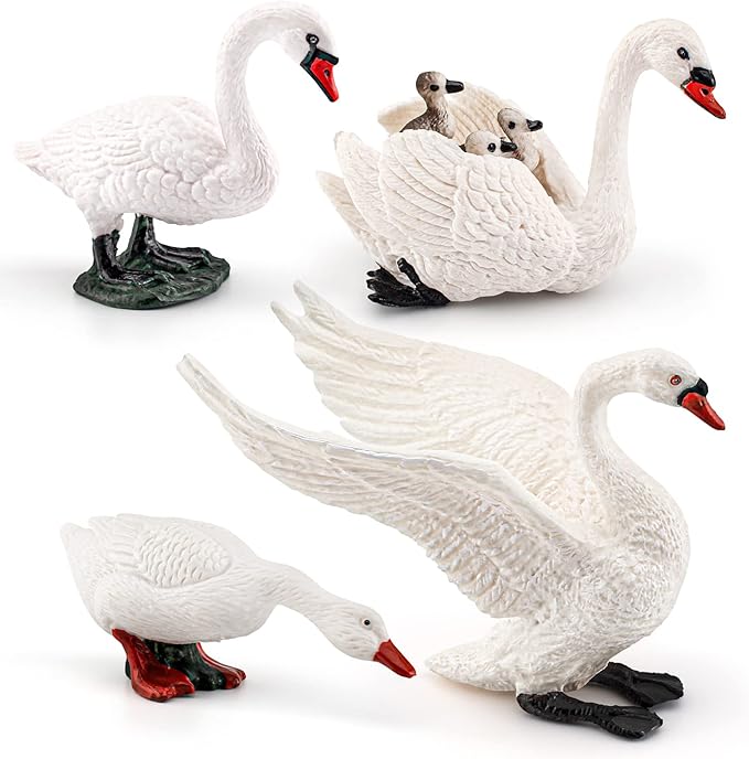 LC JoyCre 4PCS White Swan Figurine Goose Swan Toy Animal Figure for Toddlers Preschool Animals Figures Eduactional Project Diorama Model Toy for Kids 3 4 5 6