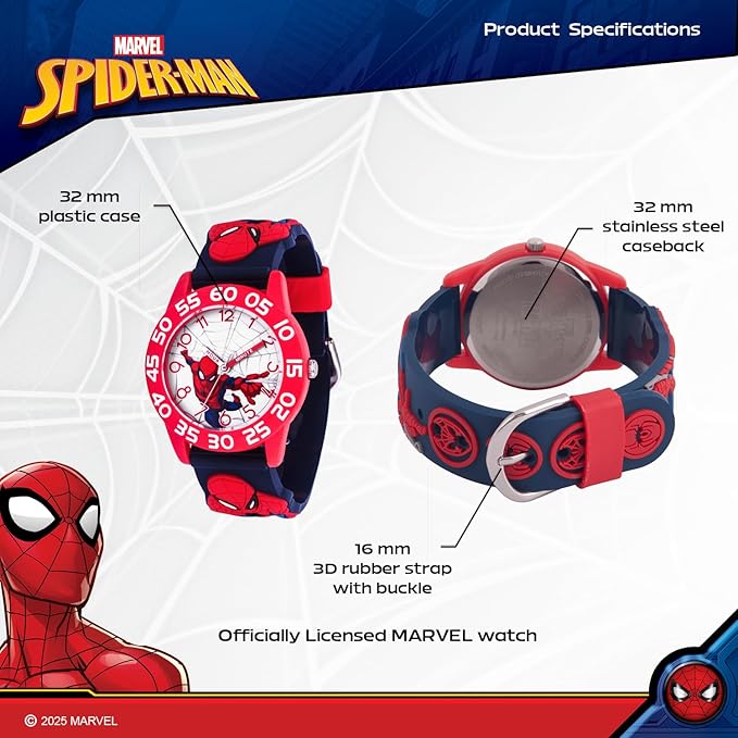 Accutime Kids Marvel Avengers Captain America Spiderman Guardians of The Galaxy Analog Quartz Superhero Time Teacher Watch for Boys, Girls, Toddlers with Hour Minute Markers to Learn How to Read Time
