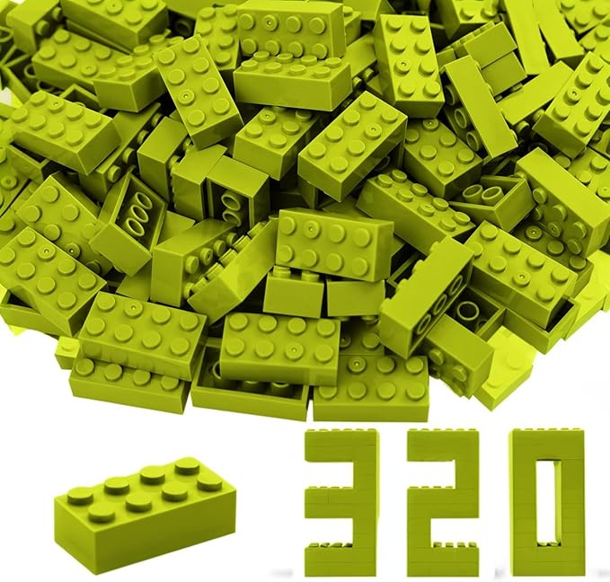 2x4 Building Bricks 320 Pieces, Lime Bricks Bulk Kit, Basic Parts Accessories, Classic Creative Building Blocks Set, Compatible