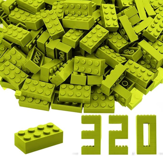 2x4 Building Bricks 320 Pieces, Lime Bricks Bulk Kit, Basic Parts Accessories, Classic Creative Building Blocks Set, Compatible