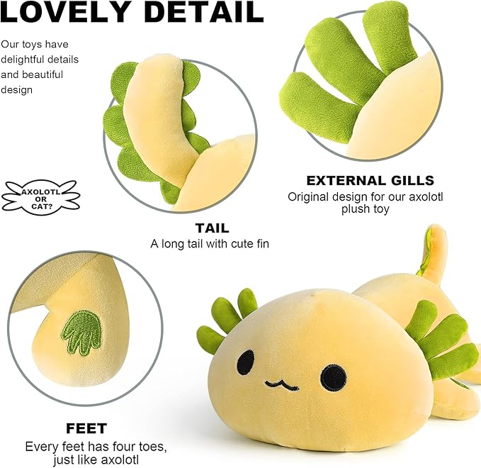 Onsoyours Cute Axolotl Plush, Soft Stuffed Animal Salamander Plush Pillow, Kawaii Plush Toy for Kids (Yellow Axolotl, 13")