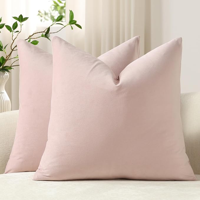 Euro Sham Covers 26x26 Light Pink: Pack of 2 Cozy Soft Velvet Square Modern Luxury Decorative Throw Pillow Cases for Sofa Couch Living Room Bed Home Decor