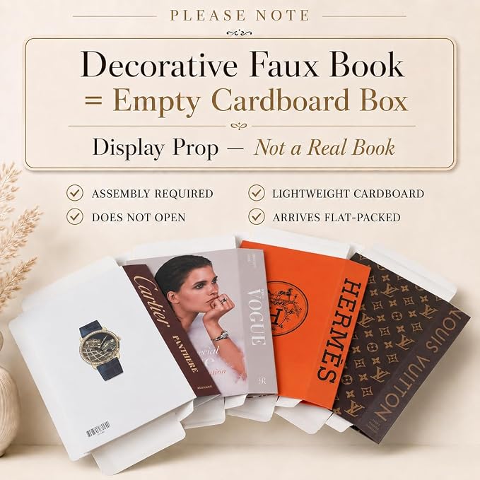 4 Pcs Decorative Books | Faux Glam Coffee Table & Shelf Decor | Glamorous Designer Look for Living Room, Office and Entryway - Not Real, Tool-Free 2-Min Setup
