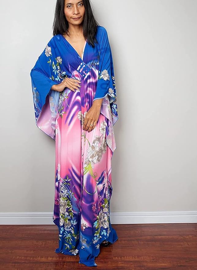 Venasha Womens Caftan Floral Print Kaftan Dress Short Sleeve Swimsuit Cover up Loungewear for Summer