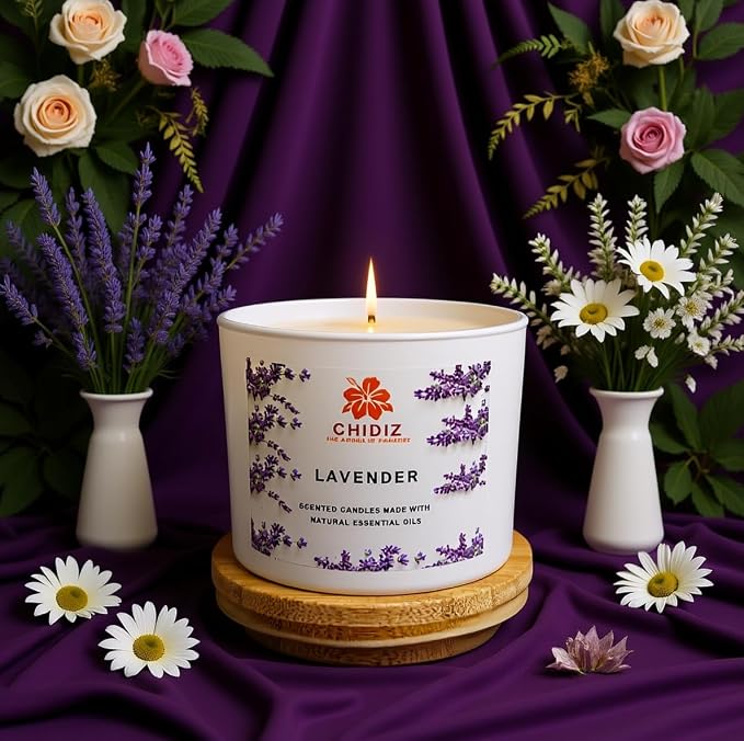 Lavender Soy Scented Candles | Large 1 Wick Jar Candle | Up to 45 Hours Burning Time | Relaxing Aromatherapy Candles | Housewarming Gift for Women and Men (Medium, Lavender)