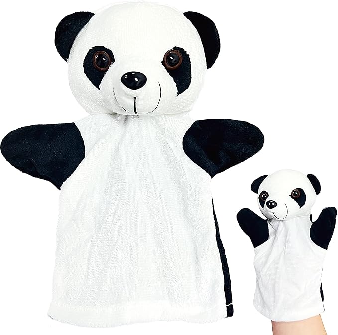 Panda Hand Puppets (1 Pack) for Toddlers and Kids Party Favors, Soft Stuffed Animals Finger Toy, Pre-School Pretend Play, Panda Hand Puppet Plush Toys for Home ＆ School Role Play, Goody Bags Filler