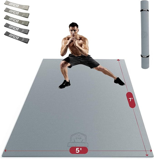 HAPBEAR Large Exercise Mat-7'x5'/6'x8'/6'x9'/6'x10'/6'x12'x8mm(1/3"),Non-Slip, Ultra Durable, Thick Workout Mat for Home Gym Flooring Cardio, Yoga for Fitness, High-Density, Shoes-Friendly