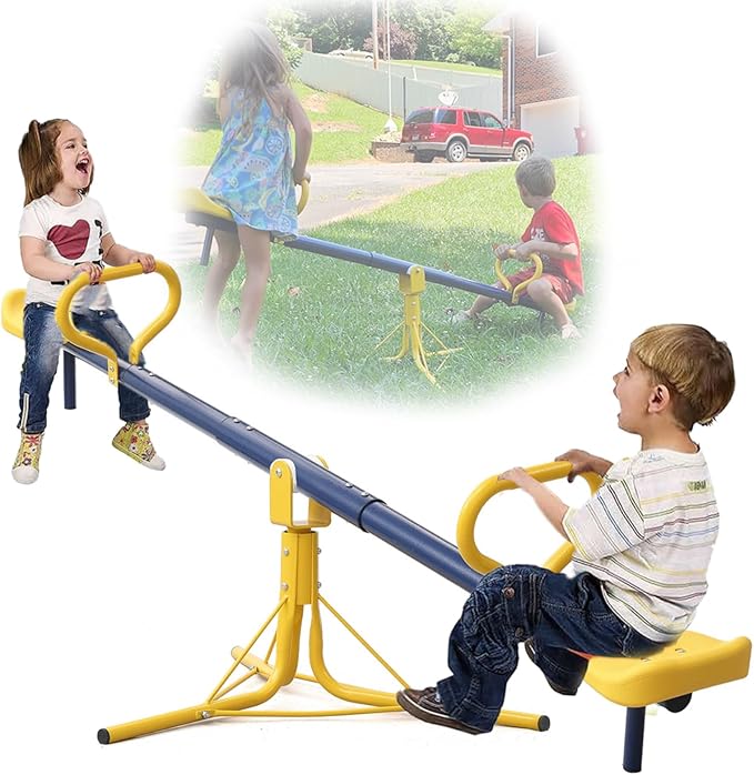 Seesaw for Kids Outdoor for Ages 2-10,68.5 inch Teeter Totter Sit and Spin Outdoor Toys Swiveling 360 Degrees Rotating for Children Age 2 3 4 5 6 7 8 9 10 Courtyard Park Playground Balcony