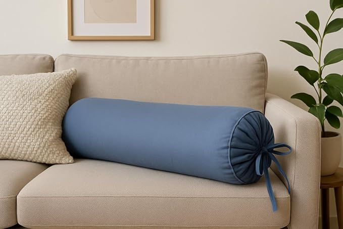 Round Bolster Cover Cervical Neck Roll Cotton Pillowcase for Cylindrical Pillow with Drawstring Closure Neck Pillow case 6" x 18" (15 x 45 cm) Grey