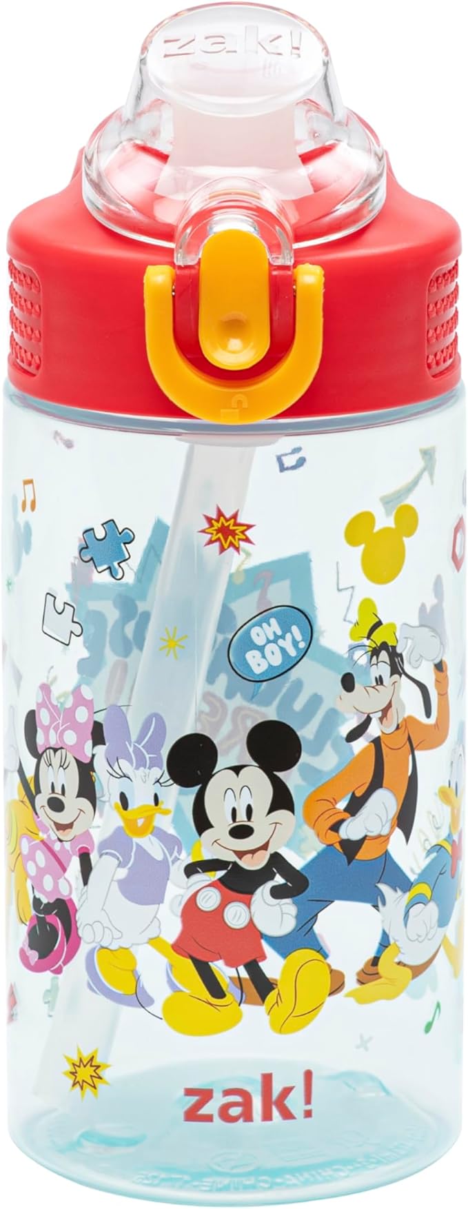 Zak Designs Disney Mickey Mouse Sage Kids Water Bottle For School or Travel, 16oz Durable Plastic Water Bottle With Straw, Handle, and Leak-Proof, Pop-Up Spout Cover (Clubhouse Crew)