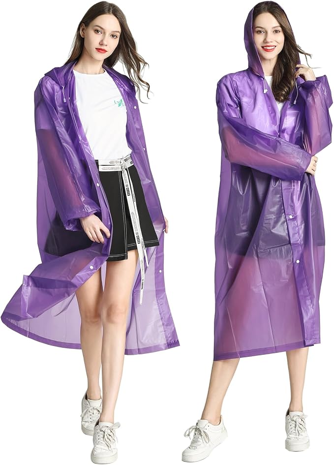 HLKZONE Raincoat, 2 Pack Rain Ponchos for Adults Travel Rain Jacket Packable Rain Coats for Women with Drawstring Hood