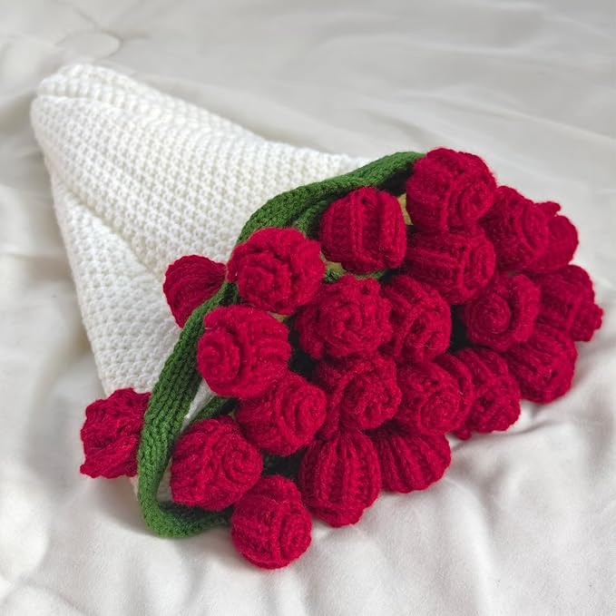 Crochet Flowers Bouquet Blanket, Handmade Rose Blankets, 24Inch Round Floral Soft Romantic Gifts for Kids Birthday, Mother's Day, Valentine's Day, Home Decor, Bed, Sofa