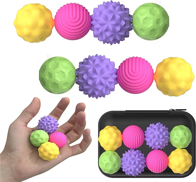 Large Magnetic Sensory Fidget Ball Toy, 8Pcs Silicone Sensory Stress Relief Toys for Adults, Teens with Autism, ADHD, Anxiety, Stocking Stuffers for Women Men Teen Gift (Candy, Large)