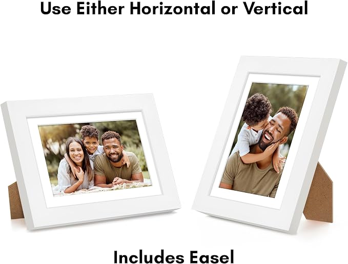 Americanflat 5x7 Picture Frame - Matted to 4x6 - Engineered Wood - White | Shatter-resistant glass, wall or tabletop display with included easel, sawtooth hangers included, use with or without mat