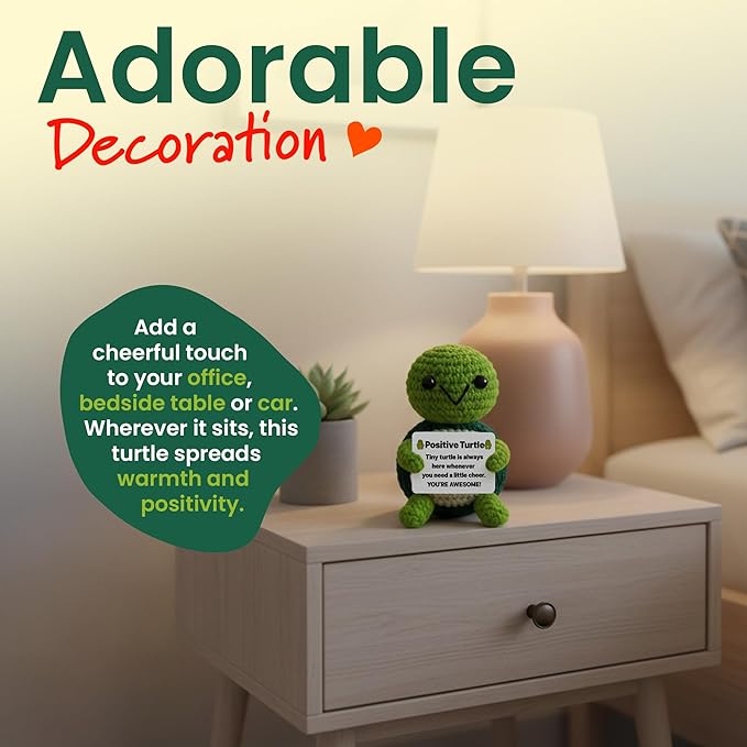 Positive Turtle New - Positive Crochet Animals Handmade Emotional Support Crochet Doll Desk Decor Pickle Gifts Emotional Support Plush for Anxiety & Stress Relief