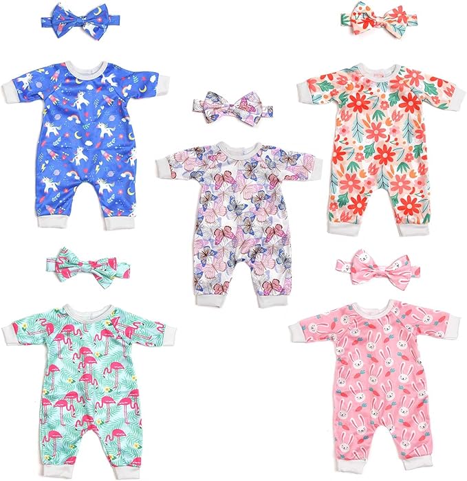 5 Sets Baby Doll Accessories and Clothes - Headbands, Pajamas for 15-18 Inch Dolls, 10 PCs Total