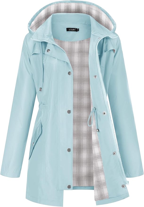 LOMON Women Waterproof Outdoor Hiking Raincoat Women Lined Rain Jacket Lightweight Hooded Jackets Trench Coats