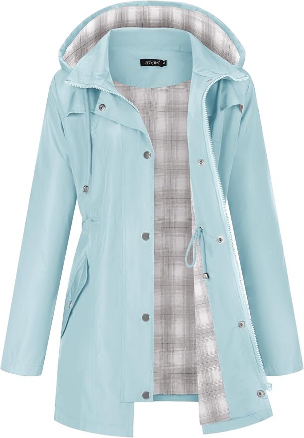 LOMON Women Waterproof Outdoor Hiking Raincoat Women Lined Rain Jacket Lightweight Hooded Jackets Trench Coats