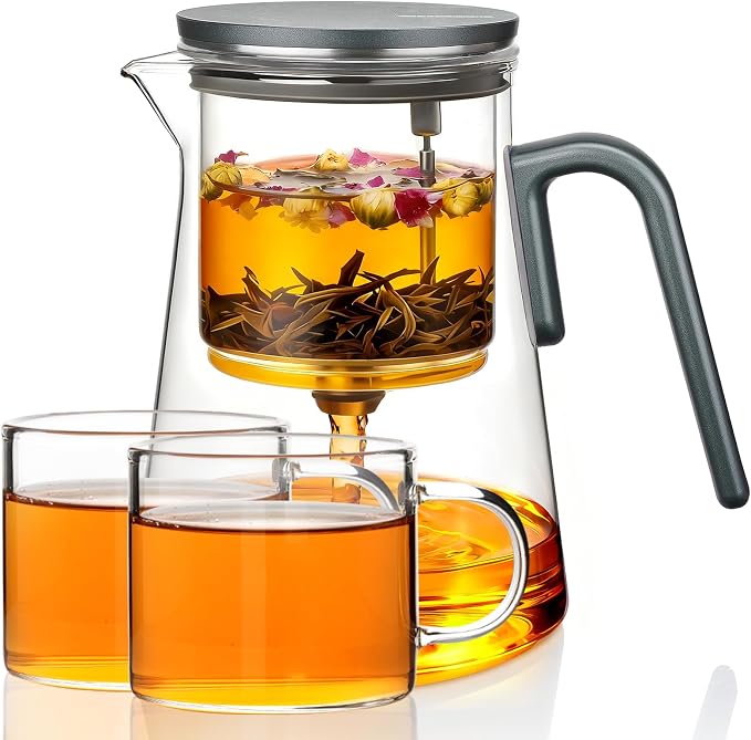 ZENS Magnetic Teapot Set, Enchanted Magic Glass Tea Infuser Pot with 2 Cups for Loose Leaf Tea Steeper, Mess-Free Tea Maker Tea Diffusers for Tea Lovers Ideal Gifts, 34oz (1000 ml)