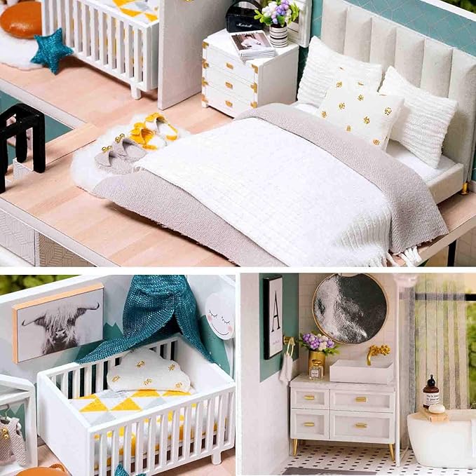 MAGQOO 3D Dollhouse Miniature with Furniture, DIY House Kit with Dust Proof 1:24 Scale Creative Room Idea (Comfortable Life)