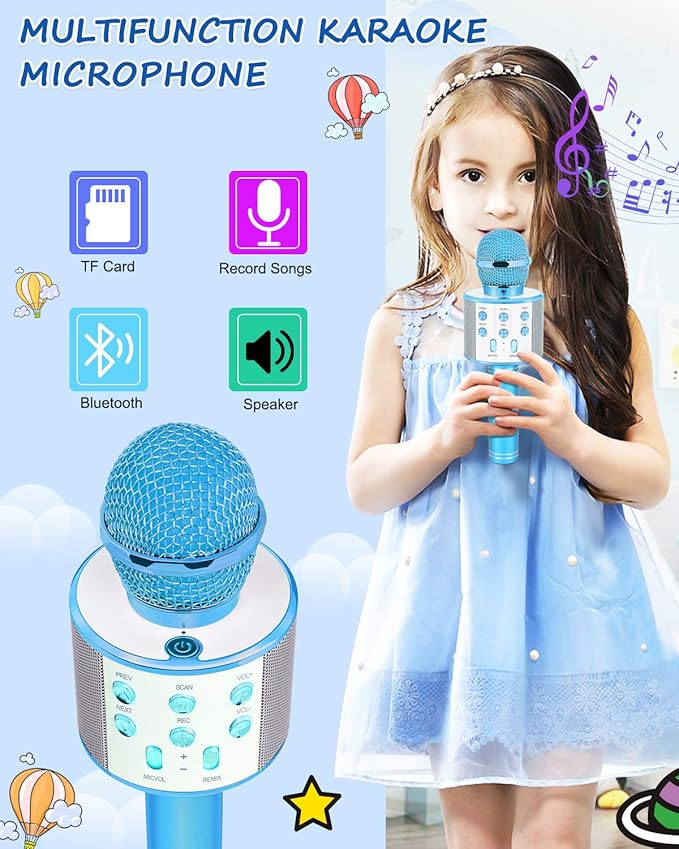 Kids Toys Age 5 6 7 8 9 10, Karaoke Microphone for Kids Popular Toys for Girl Boy Age 5-12 Birthday Gifts for Teen Girls Boys Age 5-12 Party Gift for Girl Boy Age 4-12 - Blue