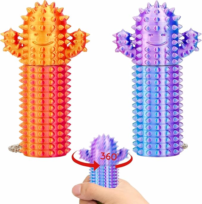 2pcs Little Ouchies Pain Fidget, Cactus Pain Stim Tool Fidget Toy for Adults, Mini Pocket Spiky Grippie Stim Keychain, Key Pendant Fidge t toys for Hard Spiky Sensory Toys Anxiety Relief Fun Gifts