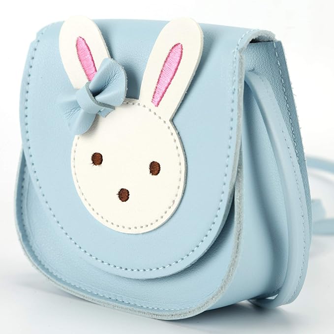 Little Rabbit Ear Bow Crossbody Purse,PU Shoulder Handbag for Kids Girls Toddlers(Blue)