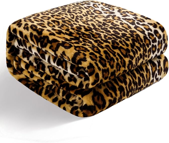 Bnuitland Leopard Print Fleece Flannel Throw 50x40inch, 300 GSM Double Sided Lightweight for Bed Sofa Travel, Super Soft Fuzzy Fluffy Cheetah Print Blanket for Babies/Kids/Pets