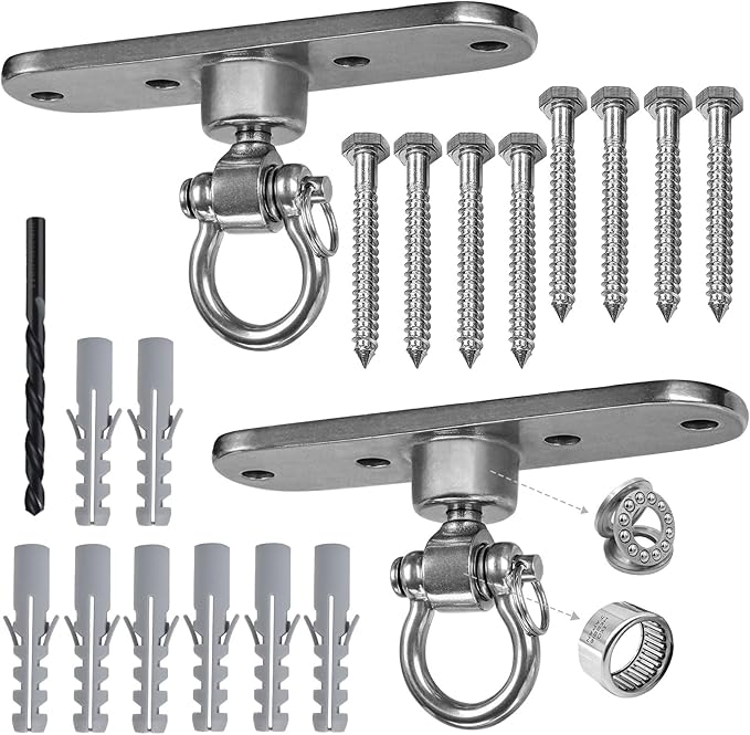 2 of Heavy Duty Stainless Swing Hanger with Smooth Swing Bearings 180°+360°, 1500 lb Capacity for Indoor Outdoor Playground Yoga Hammock Chair Sandbag Porch Swing Bag
