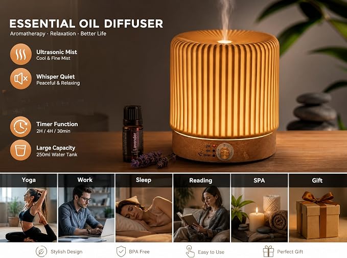 Ceramic Essential Oil Diffusers,Small Cute for Office, Home for Aromatherapy,Bedroom Humidifier Air Fragrance,Room Scent, Smell,Light Decor para Casa De Essentials Aesthetic Aroma (B)