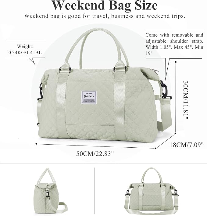 Travel Duffel Bag, Carry On Overnight Weekender Bags for Women | Travel Bag with Wet Pocket & Trolley Sleeve, For Spirit Airlines 18x14x8 Personal Item Bag