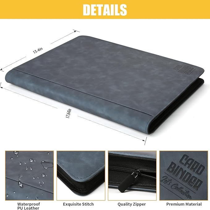 Arkeiliy Premium Ringless Trading Card Binder - 1024 Capacity, 16 Side-Loading Pockets per Page, Archival Quality Protection & Anti-Slip Spine for TCG, MTG, Sports Cards (Blue)