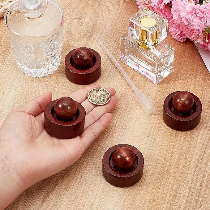 4PCS Coconut Brown Wooden Essential Oil Diffuser Compact Passive Oil Diffuser Portable Air Freshener for Car Aromatherapy Home Office Bathroom Yoga Hall Spa Centers Housewarming Gift